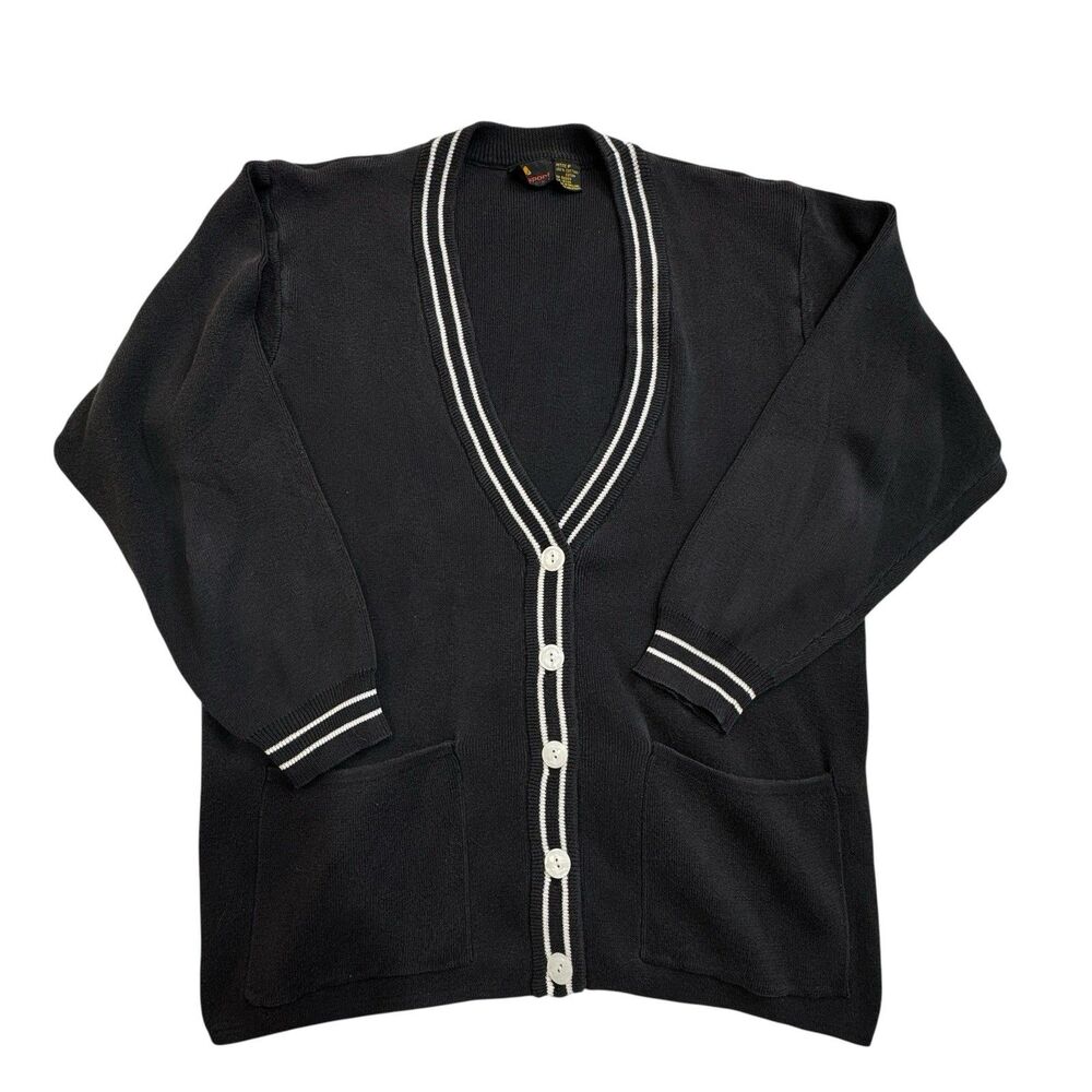 Vintage Liz Sport Petite Cardigan Made in England Black Cotton‎ PS